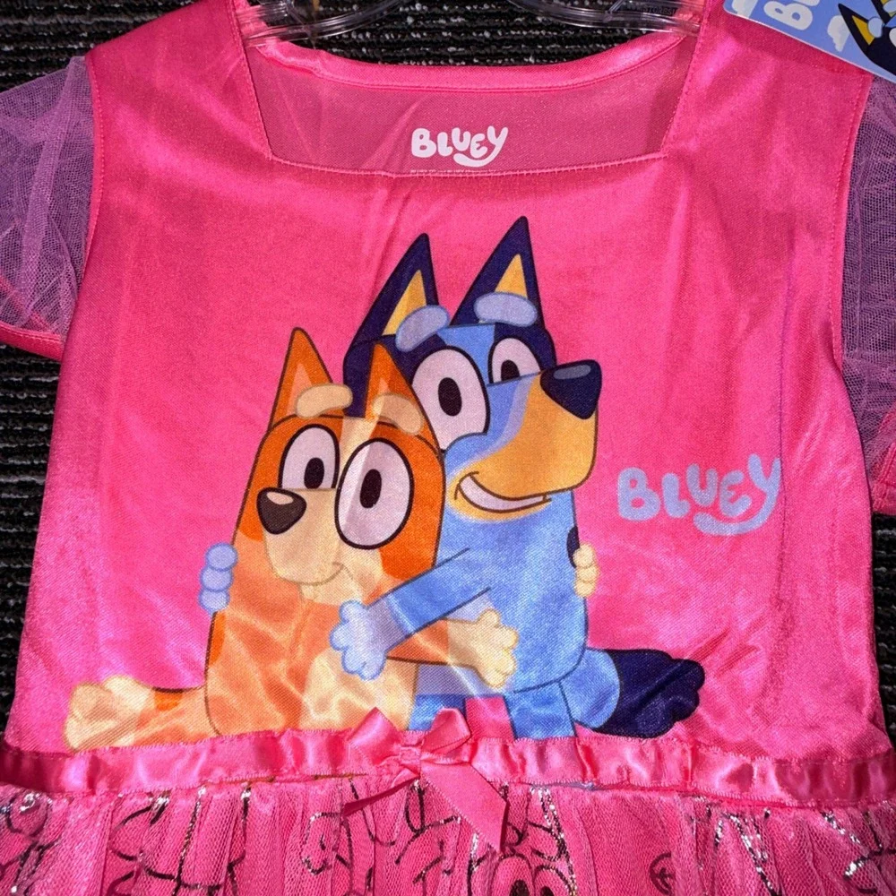 Bluey Nightgown Girls Size 10/12 Pink NEW Character Sleepwear Mesh Foil Gown